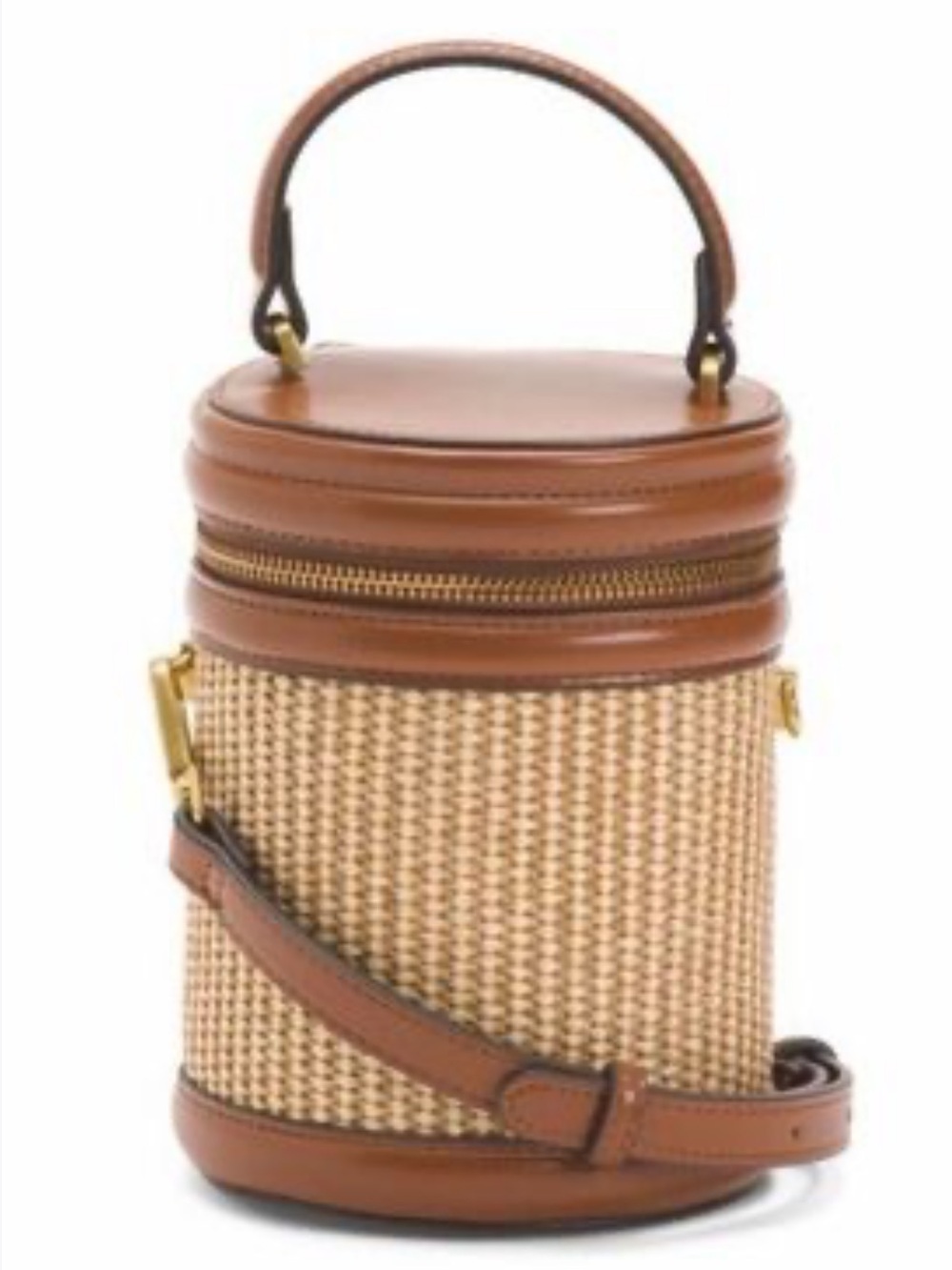 House of Harlow 1960 Woven Rattan Straw Cylinder Vanity Bag Cosmetics Tote Purse